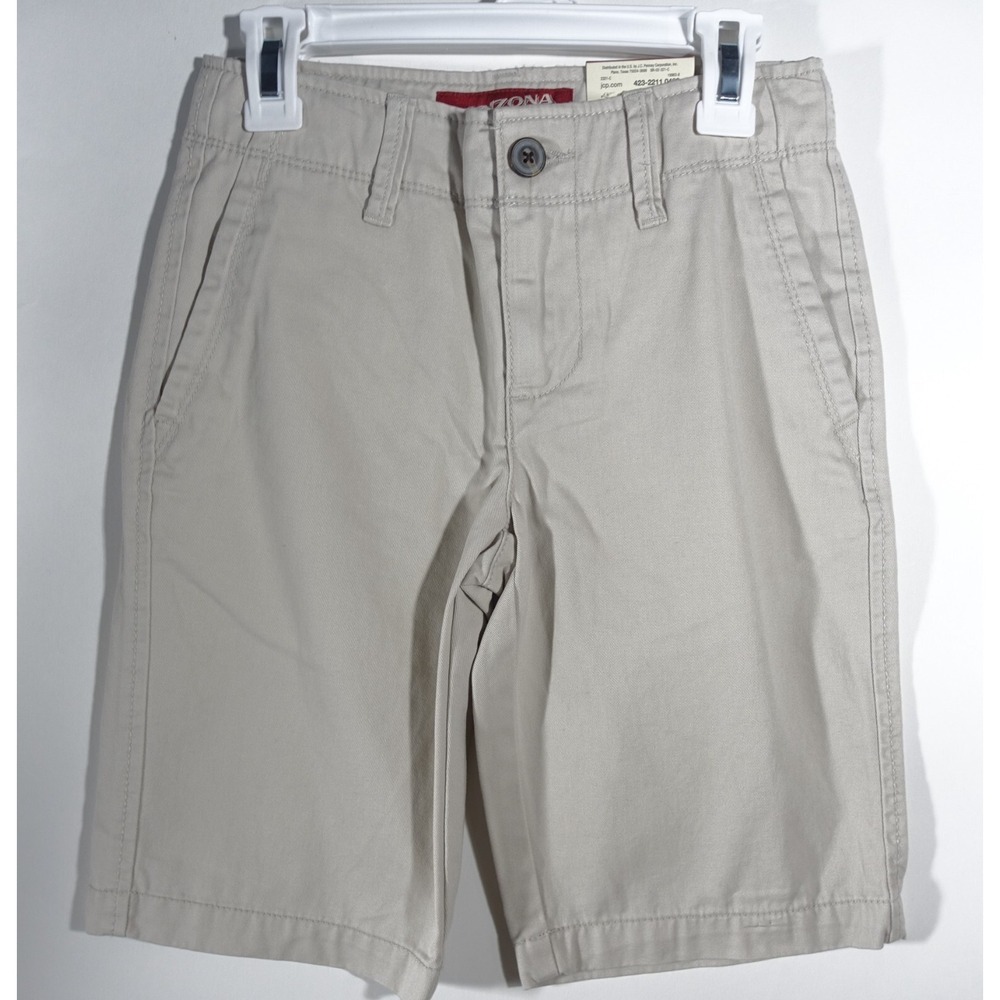 Arizona Jean Co Chino Shorts Boys 10 Adjustable Waist Cotton Stone Flat Front